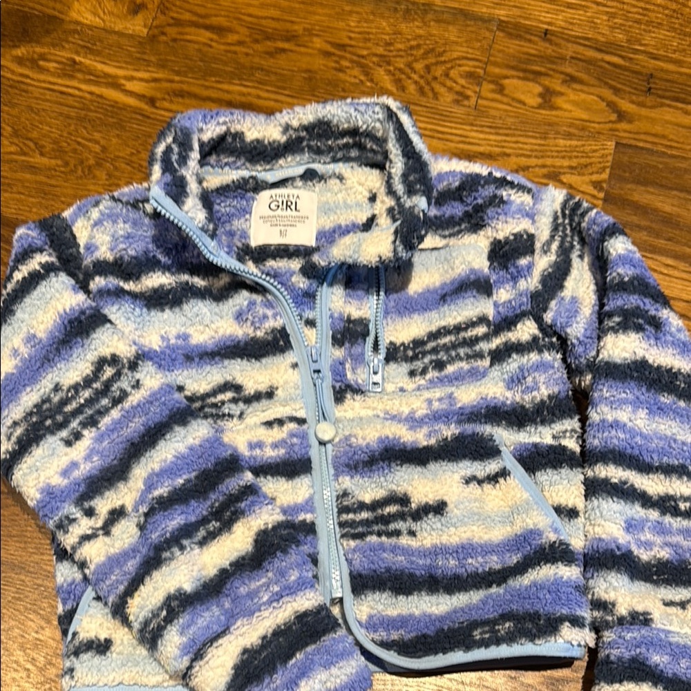 Athleta Blue and Cream Cozy Fleece Jacket